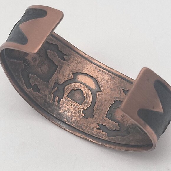 Copper Cuff Bracelet Etched Buffalo Dancer Rainbow Yei Design WM - Picture 5 of 11